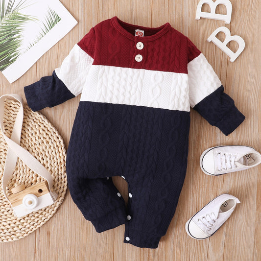 3 6 9 12 18 Months Autumn Baby Clothes For Boys Girls Cotton Romper Long Sleeve Patchwork Jumpsuit Winter Children's Clothing