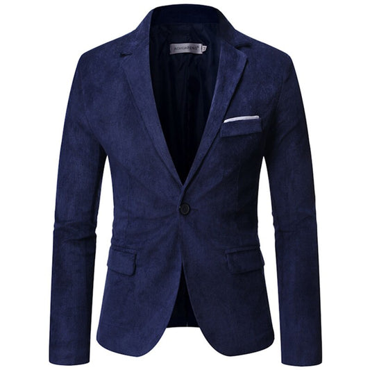 2021 Fashion New Men's Corduroy Casual Business Suit Coat / Male Solid Color One Buttone Dress Blazers Jacket