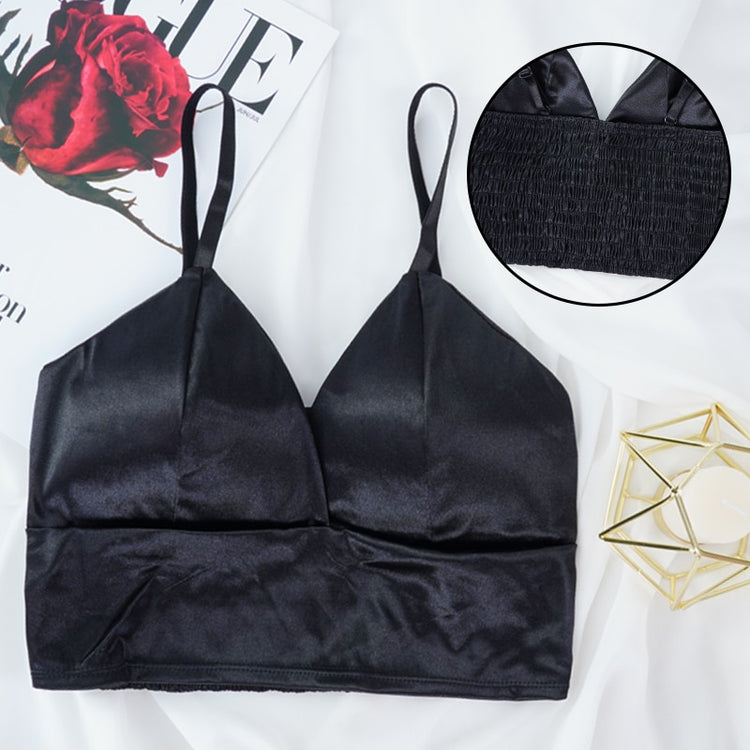 Sexy Satin Crop Tops Women Wireless Bralette Crochet Top Female Spaghetti Strap T-shirt Cropped with Chest Padded Camisole