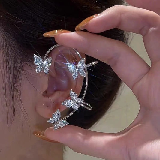 2022 New Trendy Gold Silver Color Butterfly Stud Earrings For Women Shining Crystal Elf Ear Cuff Earrings Weddings Party Jewelry