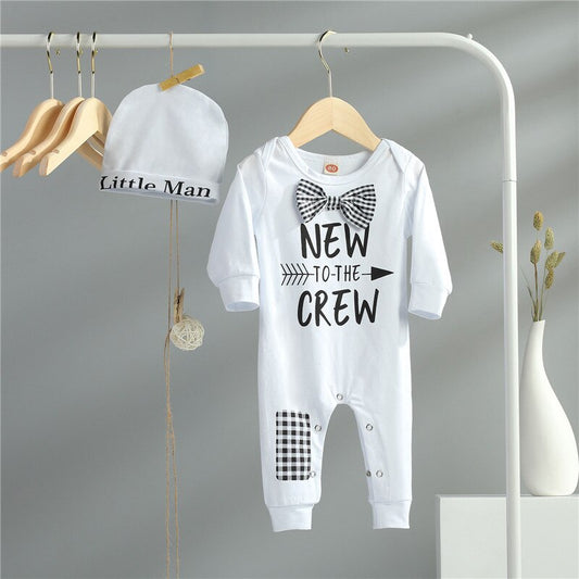 Newborn Baby Boys Cotton Autumn Long Sleeve Romper+Hat Jumpsuit Clothes Long Pants Warm Outfits